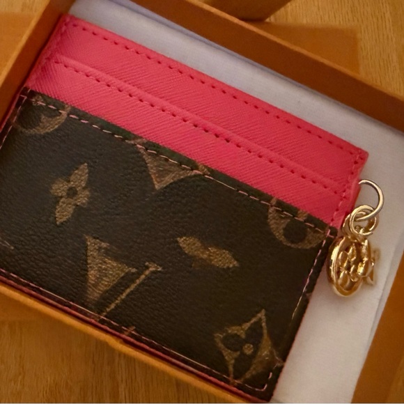 Monogram Pink and Brown Card Holder - Picture 1 of 1